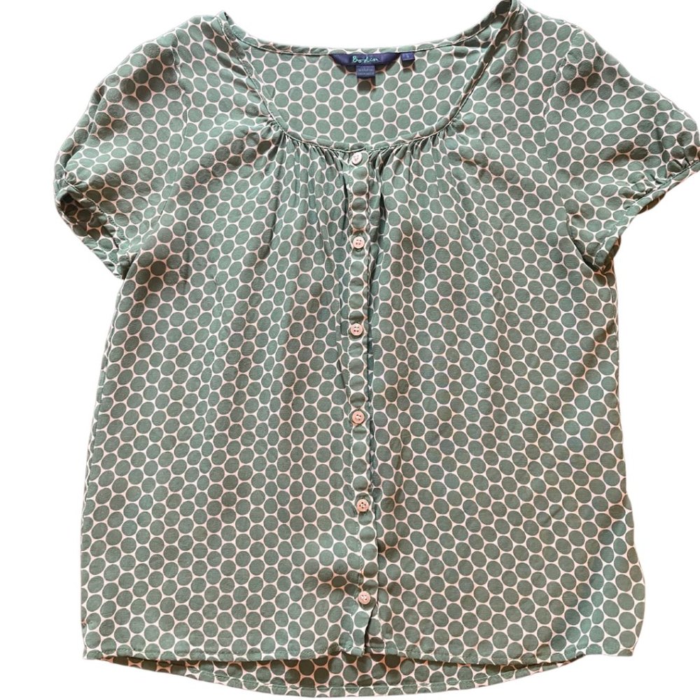 Boden | Green & White Polka Dot Button Blouse | 8